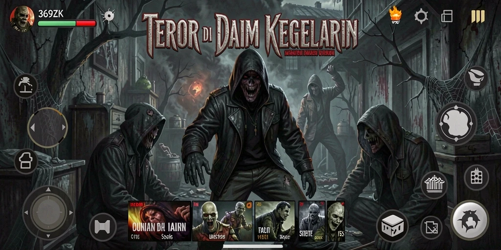 Screenshot gameplay 369ZK dengan suasana menyeramkan dan makhluk mencekam.