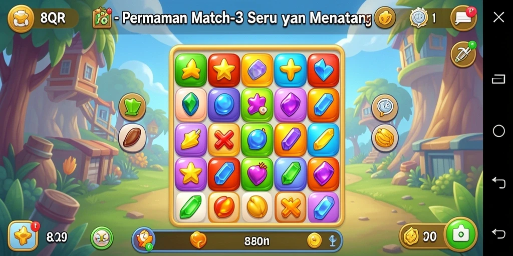 Screenshot gameplay 8QR menampilkan aksi mencocokkan item berwarna.