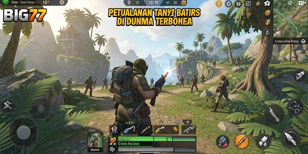 Screenshot gameplay yang menunjukkan eksplorasi dunia terbuka di BIG77.