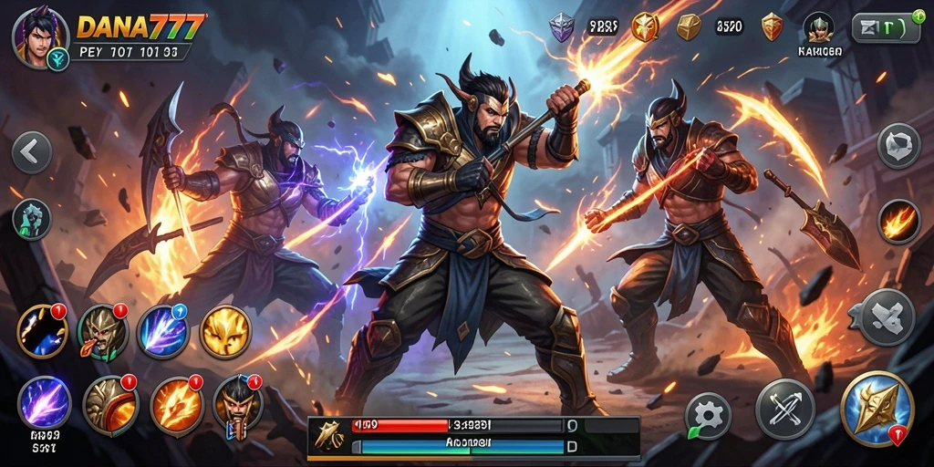 Tampilan gameplay DANA777 yang menegangkan dan penuh aksi di arena pertarungan.
