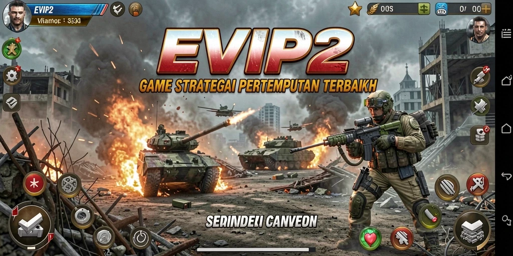 Screenshot EVIP2 menampilkan aksi pertempuran strategis yang mendebarkan.