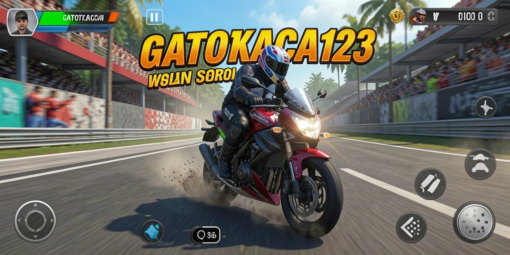 Screenshot gameplay GATOTKACA123 menampilkan balapan motor yang seru.