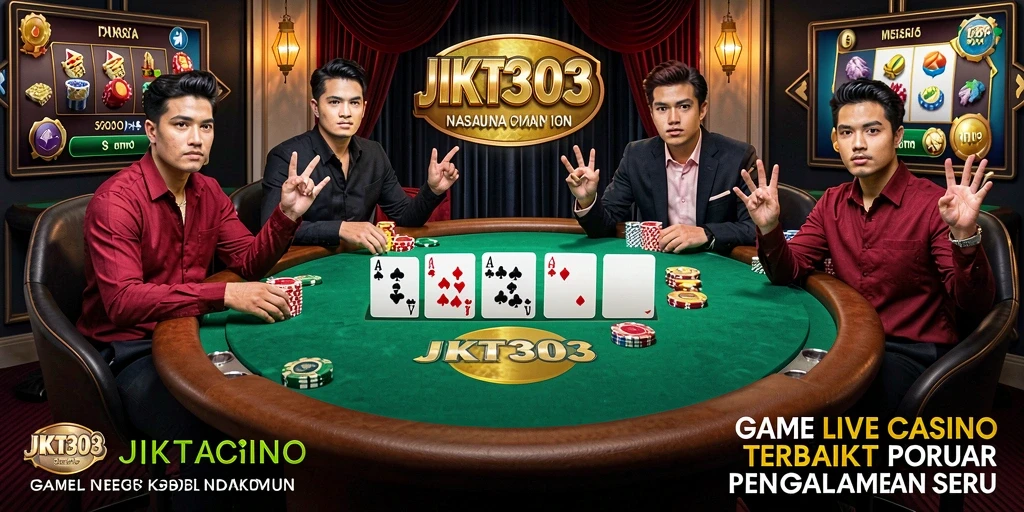 Screenshot gameplay Live Casino JKT303 dengan dealer langsung dan suasana kasino.