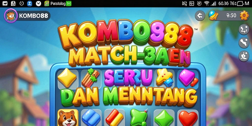 Tampilan gameplay menarik dari KOMBO88 saat menyelesaikan level Match-3.