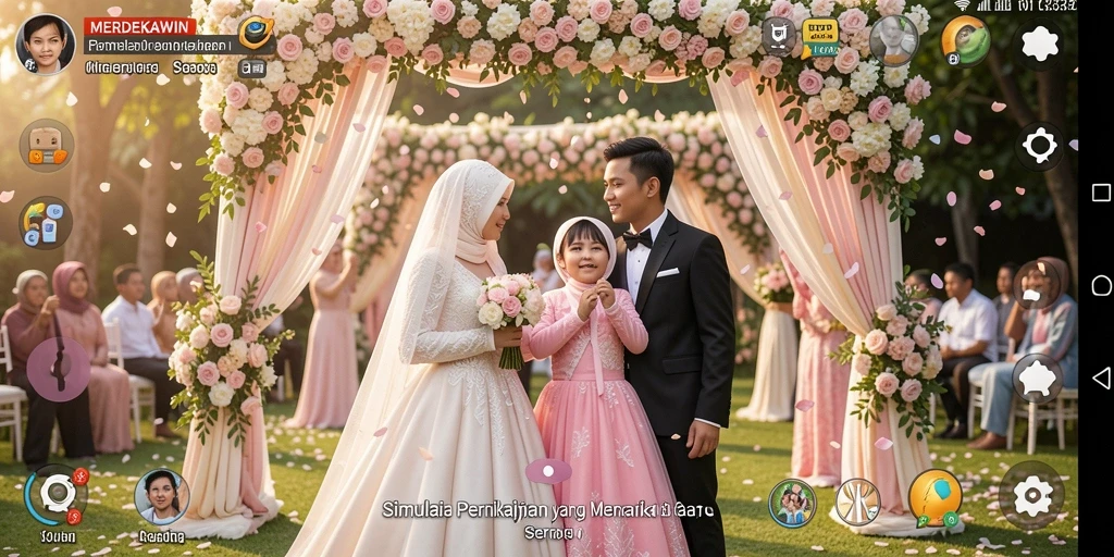 Tampilan gameplay menarik dari MERDEKAWIN yang menunjukkan berbagai pilihan pernikahan.