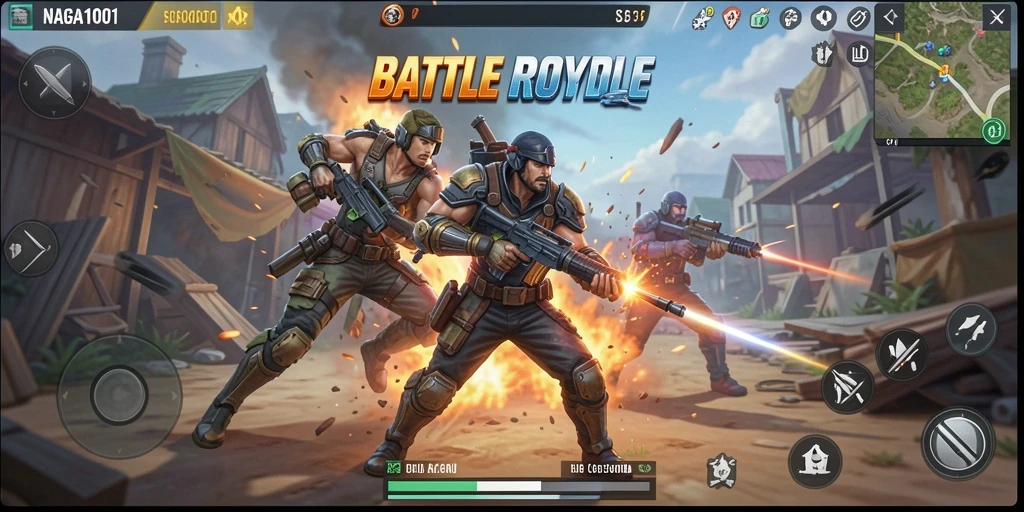 Tampilan gameplay seru di NAGA1001 saat pertempuran Battle Royale.