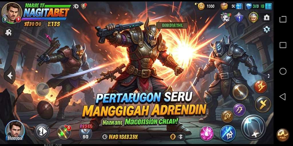 Screenshot gameplay NAGITABET dengan pertarungan intens dan karakter unik.