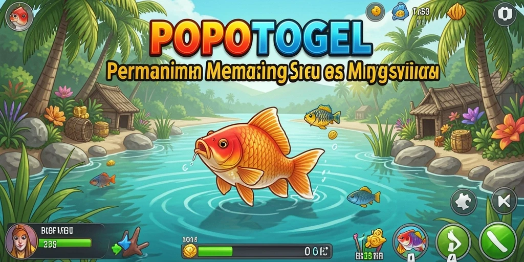 Tampak layar permainan memancing yang menampilkan aksi memancing seru.