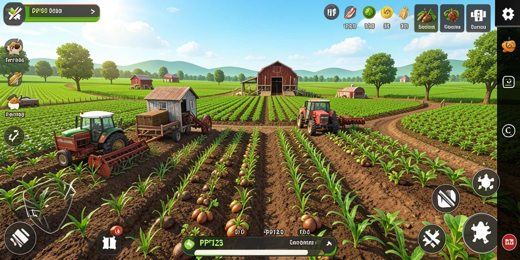 Screenshot gameplay PP123 menunjukkan kegiatan seru bertani.