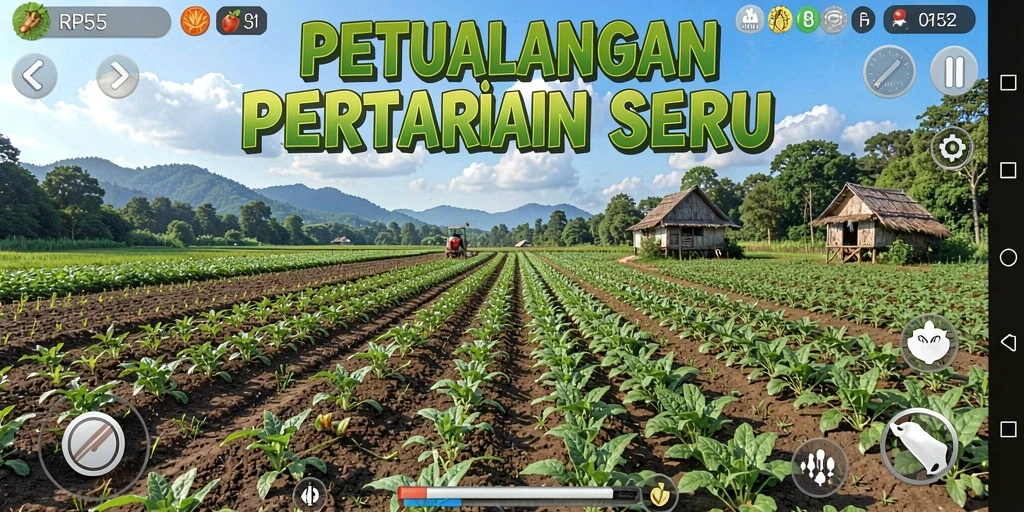 Screenshot gameplay RP55 yang menampilkan keseruan bertani.
