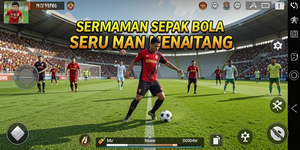 Tampilan gameplay SR996 yang mendebarkan dengan aksi sepak bola intens.