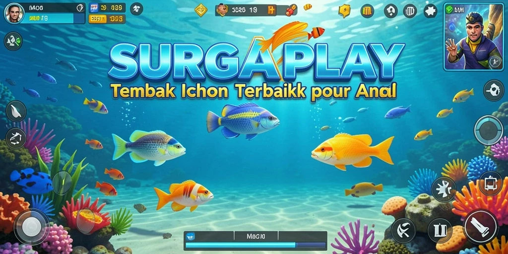 Screenshot gameplay SURGAPLAY menampilkan aksi menembak ikan yang seru.