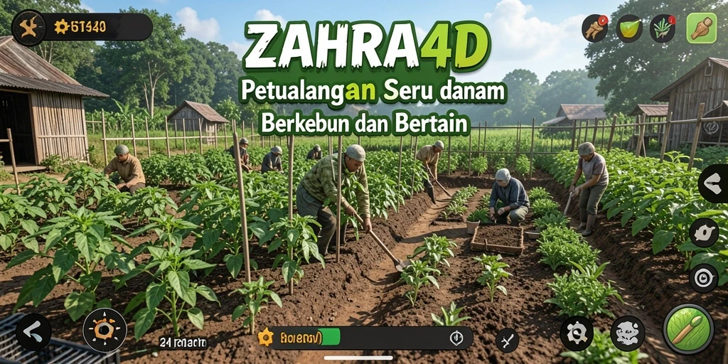 Screenshot gameplay <strong>ZAHRA4D</strong> menampilkan aktivitas bertani yang seru dan grafis yang menawan.